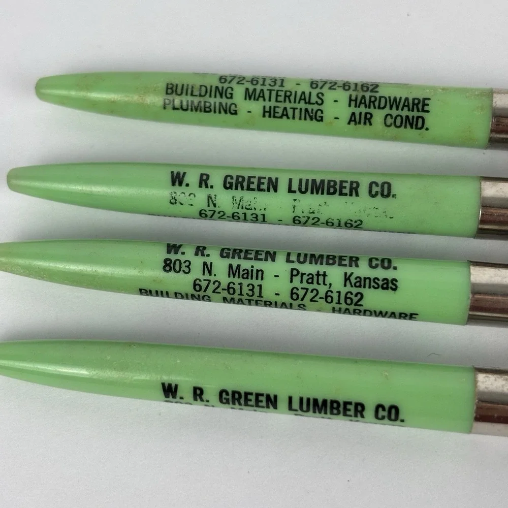 W. R. Green Lumber Co. Mechanical Pens (4) Gold Bond Promotional VTG Pratt, KS